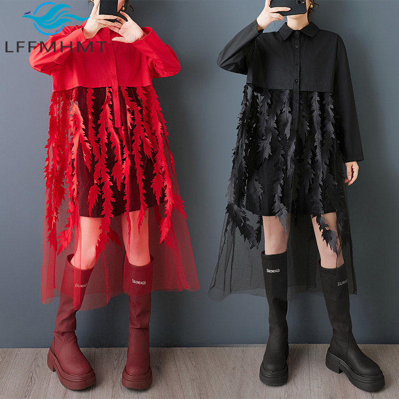 Korean Style A Line Shirt Dress - Новое весеннее свободное платье-рубашка с цветочным