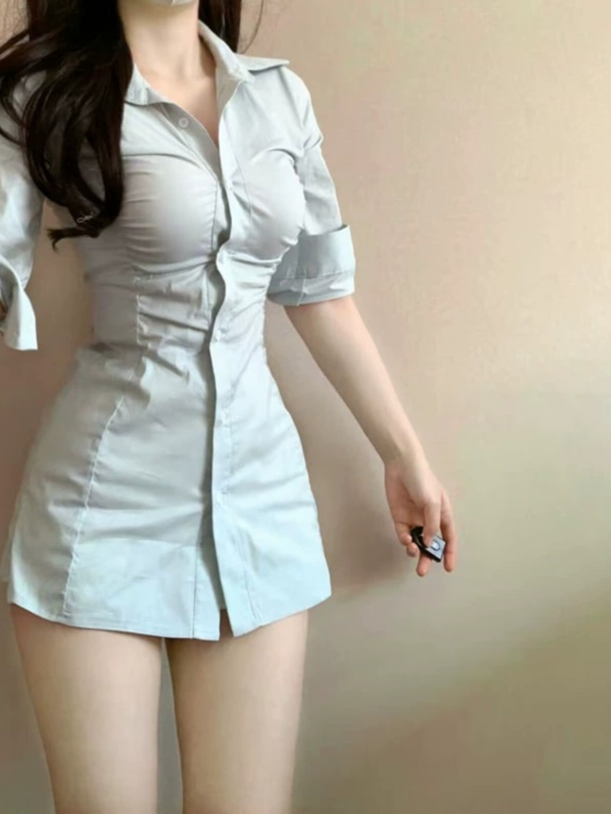 Korean Style A Line Shirt Dress - Сексуальное платье-рубашка с плиссированной талией в