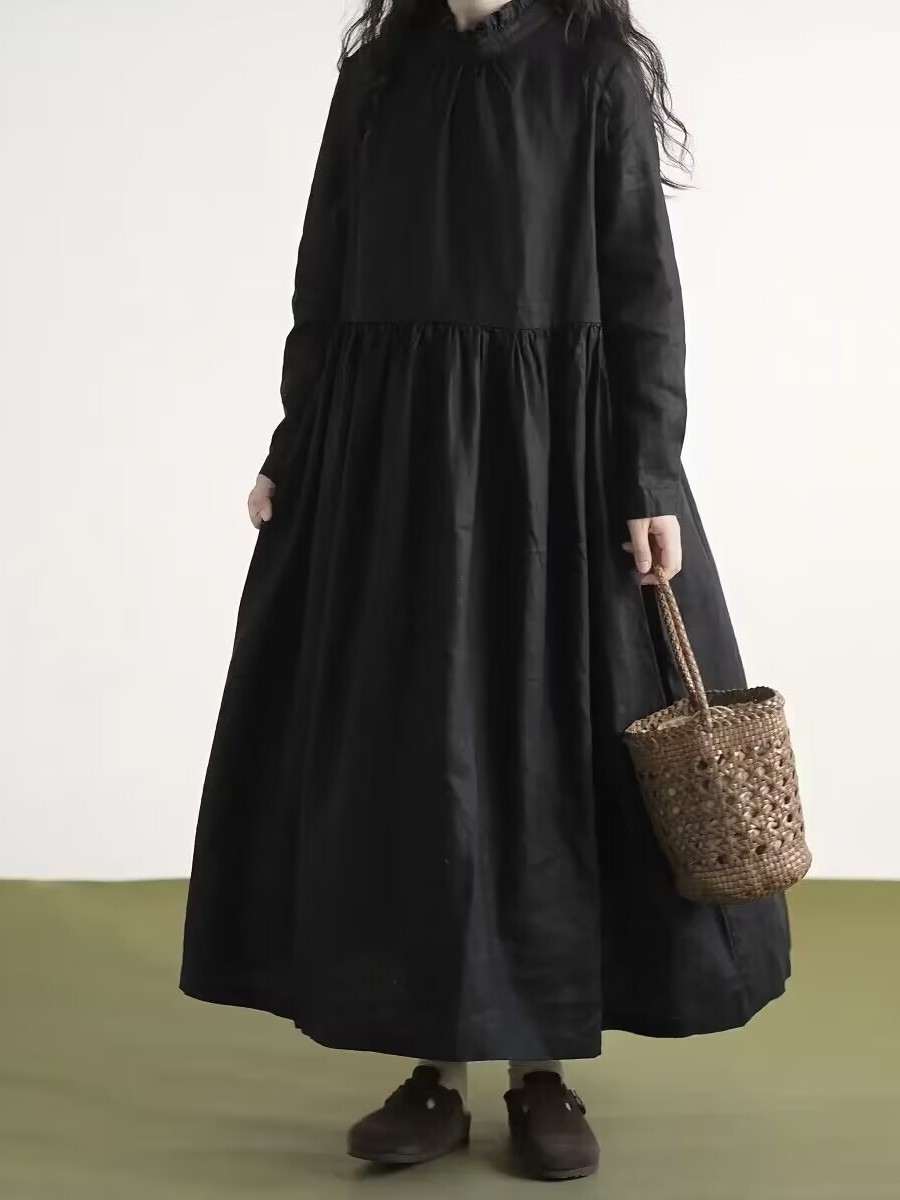 Черное льняное платье с длинны – обзор и цена Casual Loose Linen Shirt Dress