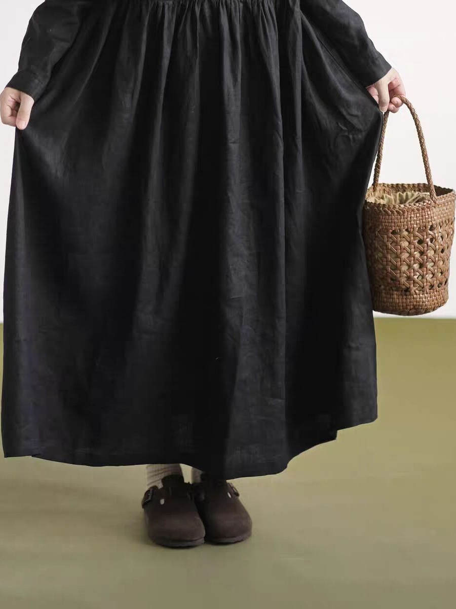 Черное льняное платье с длинны – обзор и цена Casual Loose Linen Shirt Dress